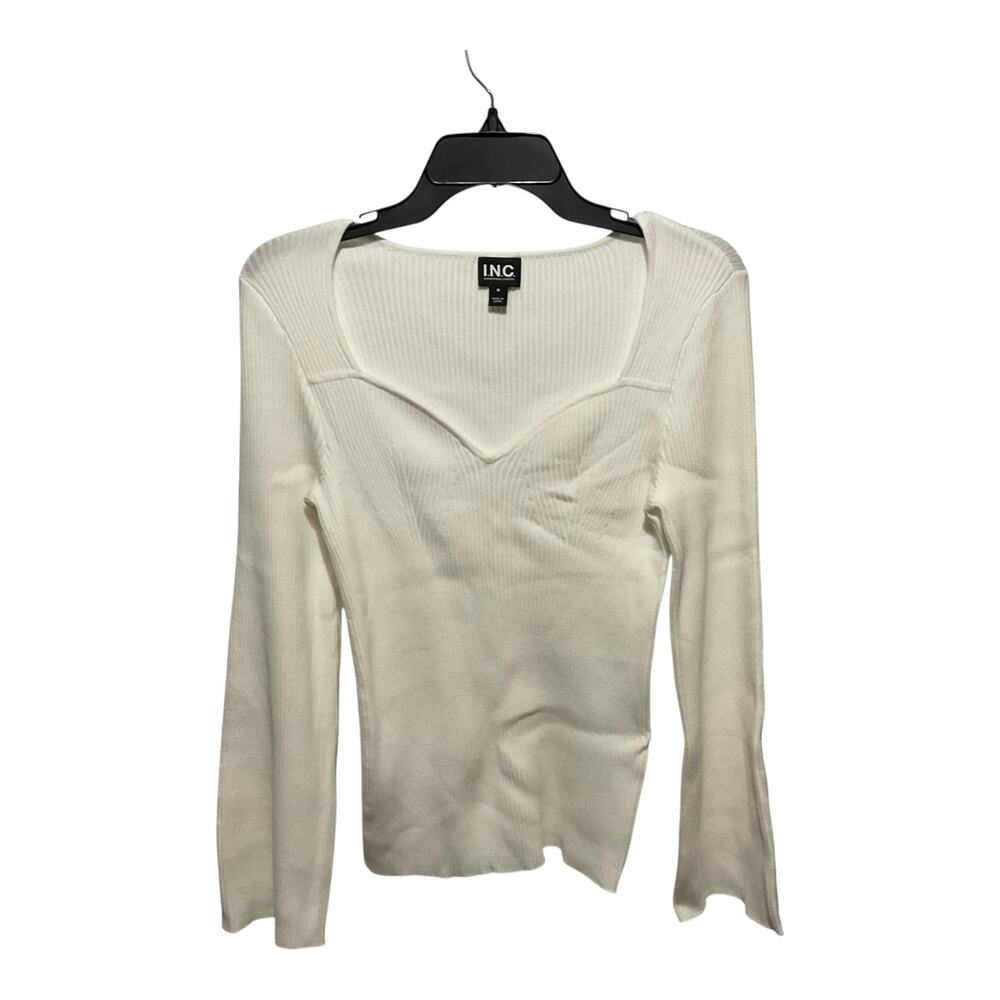 INC Women’s Low Cut Sweetheart Neckline Sweater White Size M